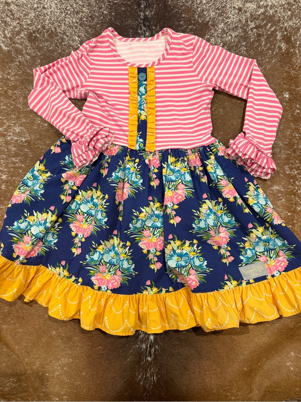 Eleanor Rose Girls Floral Striped Ruffle Dress Size 8–10